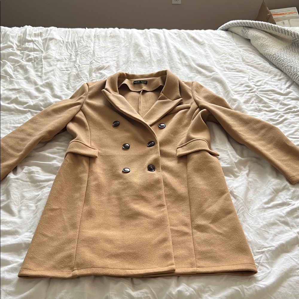 SHEIN Tan Double-Breasted Trench Coat